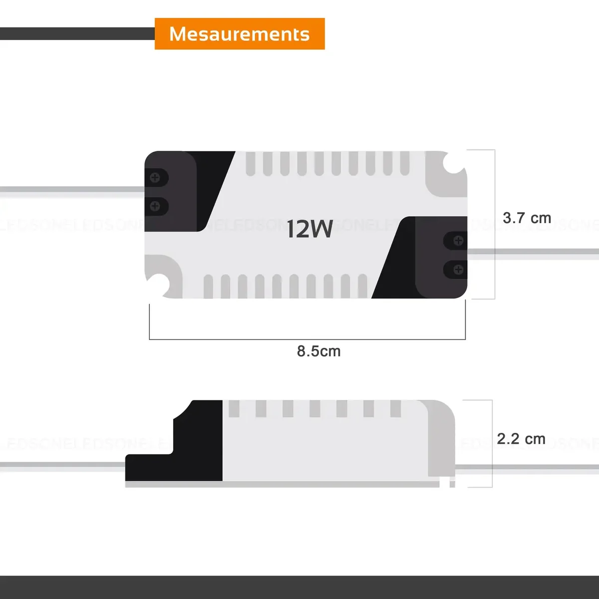 Compact 8‑12W constant current LED driver in plastic housing with 24‑42V DC output, 300 mA rating, CE and RoHS markings, 3‑year warranty.