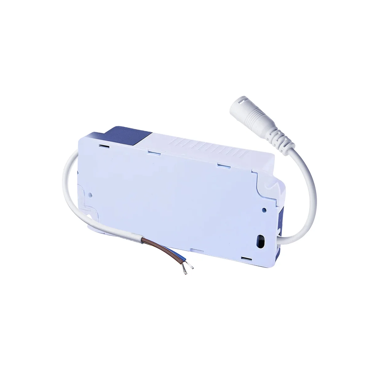 Compact black plastic 8-12w LED driver with label, plug connectors, and ventilation fins for LED lighting.