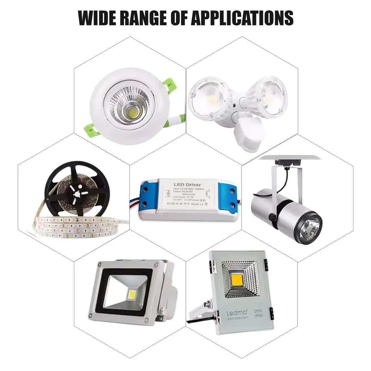 White LED driver transformer with compact engineered housing, labelled 25-36W for constant current light projects.