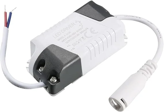 Compact plastic constant current LED driver with labels, 12-26V 7W, 300mA output.