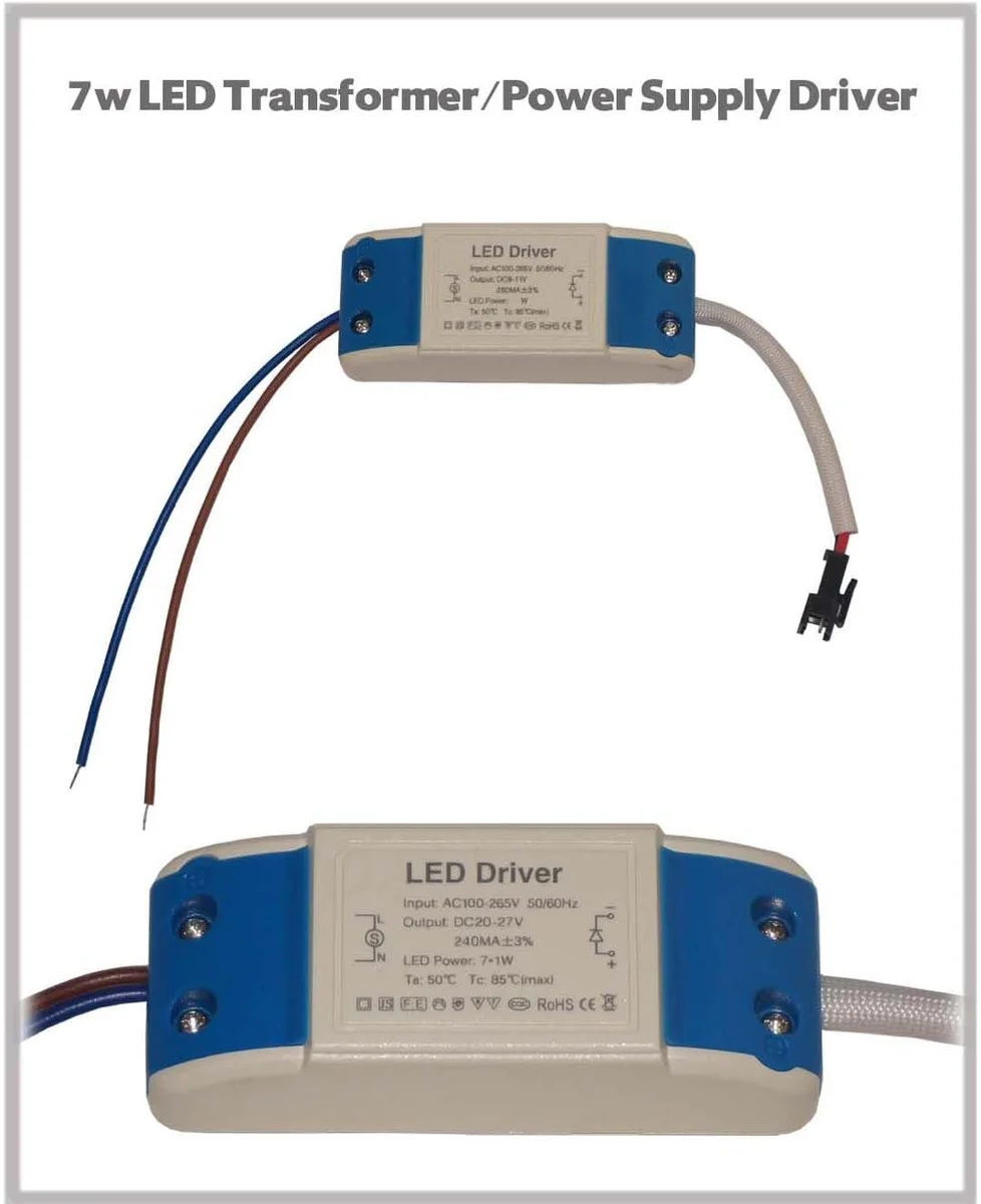 Compact 280mA LED power supply with screw terminals, polycarbonate end caps, 100-265V AC input