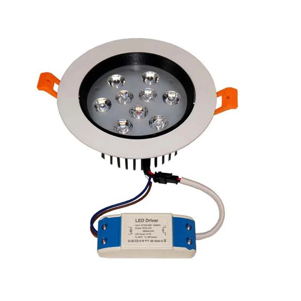 Compact 7W LED strip power supply with screw terminals, fire‑resistant plastic housing and polycarbonate caps.