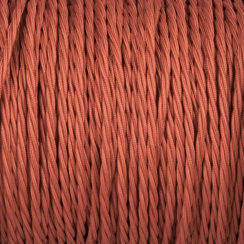 Peach‑twisted vintage electric fabric cable, 3 core with woven finish, shown laid out on a flat surface