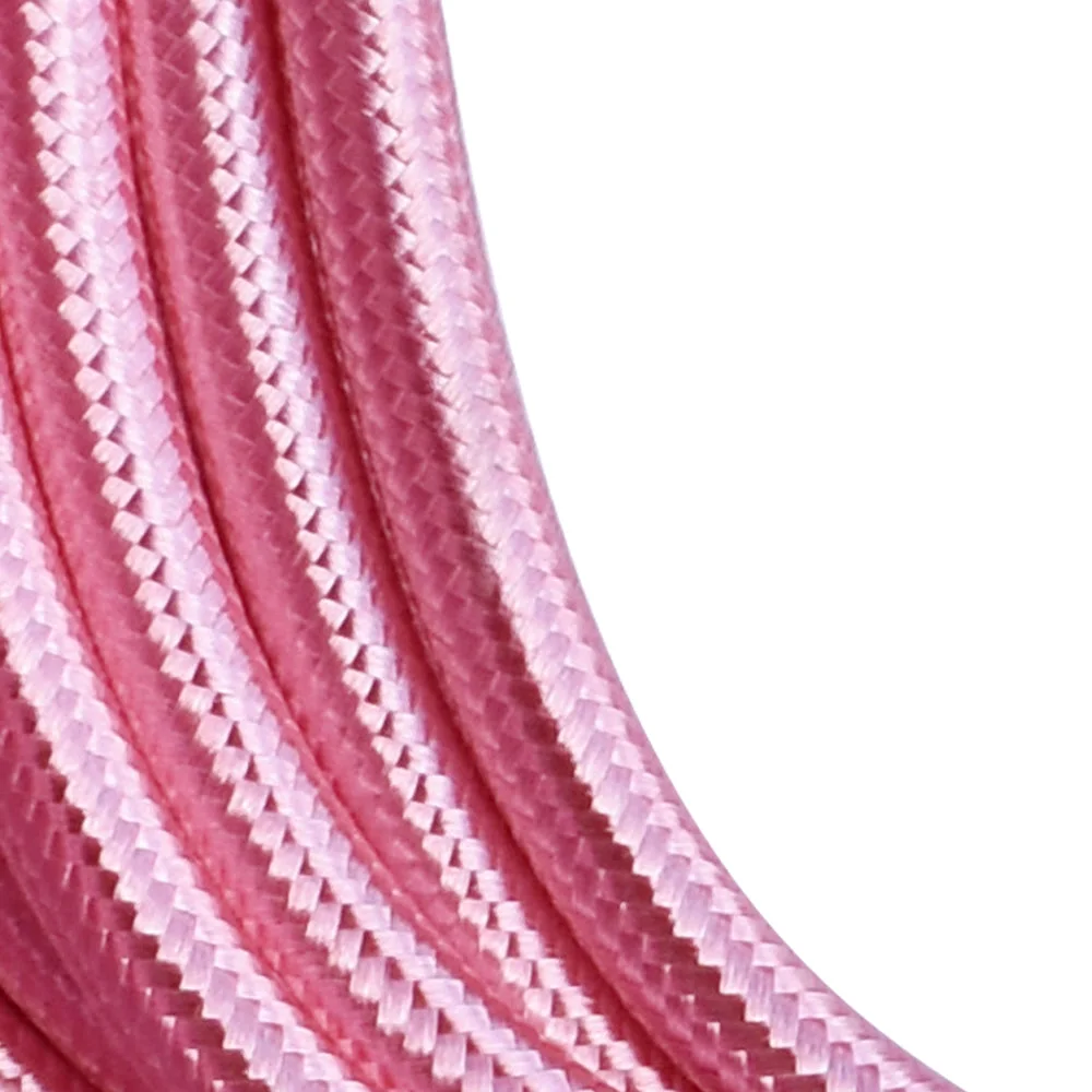 Shiny pink braided 3‑core round cable, 7 mm diameter, PVC‑sheathed with copper conductors, ideal for decorative lighting.