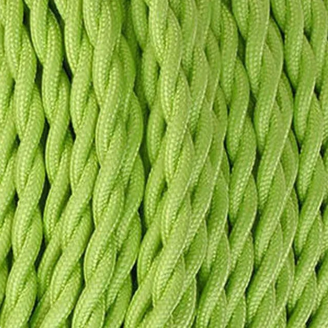 Light green 2 core twisted fabric cable, 0.75mm, continuous roll, PVC and copper conductors, for indoor lighting.