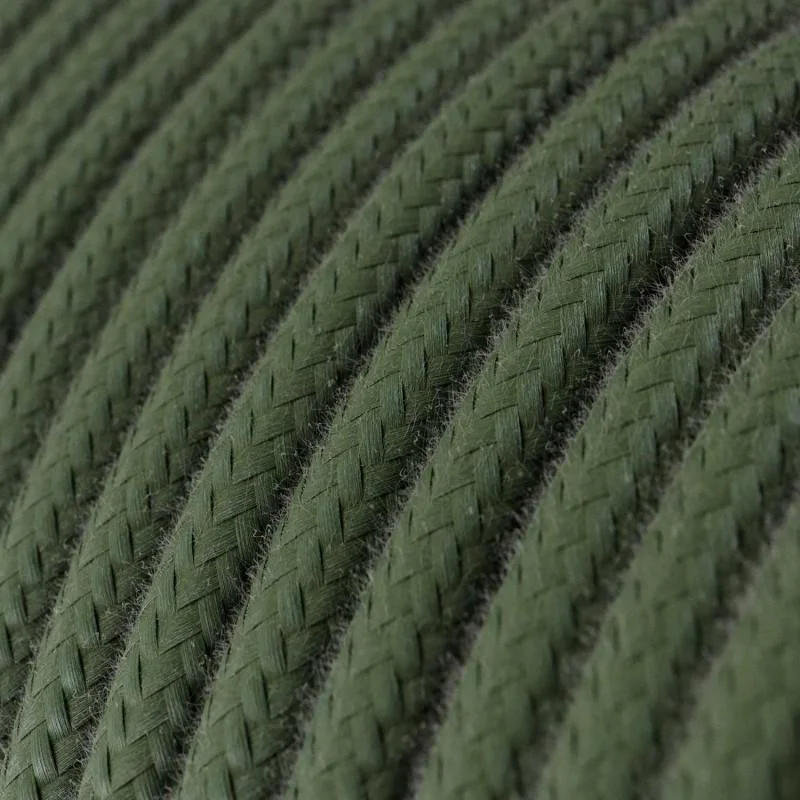 Flexible fabric lighting cord, 3‑core round army green braided cable, 1–10 m lengths, ideal for indoor lamps.