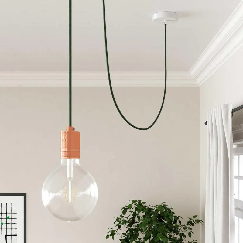 3 core fabric lighting cable in army green, round braided fabric, showing flexible cable loops suitable for pendant lights.
