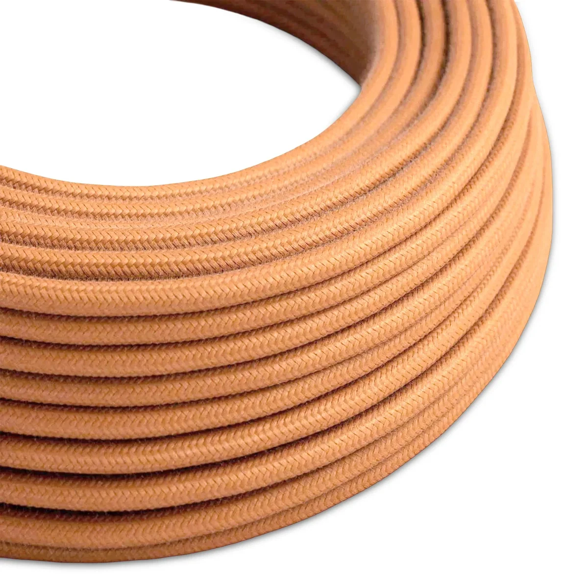 Brown braided round 3 core fabric lighting cable bundled, 1m/5m/10m lengths, ready for indoor pendant or lamp installations.