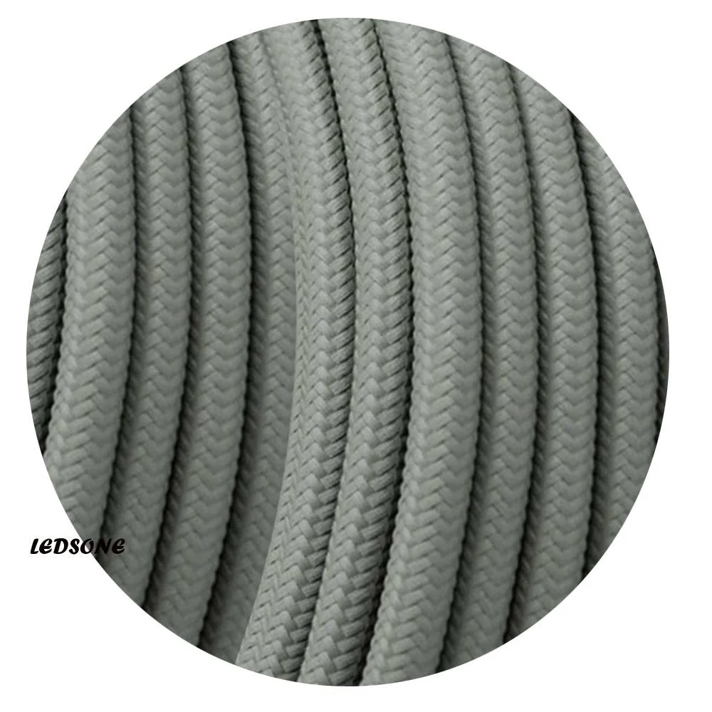 Grey lighting cord, round braided fabric cable with copper core, 1m/5m/10m lengths, ideal for indoor lamps