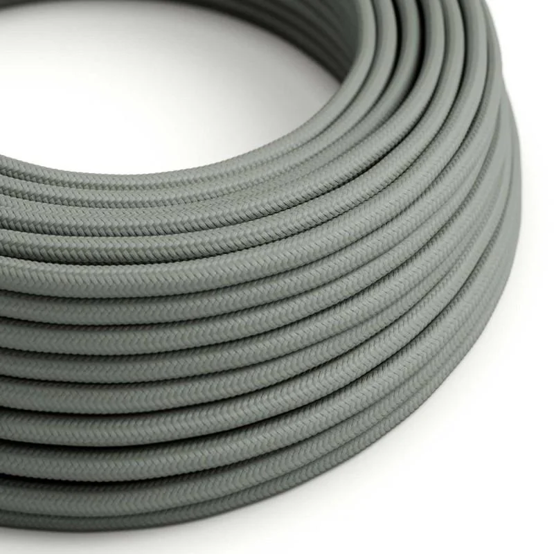 Grey braided round 3-core vintage cable, 7mm diameter, flexible fabric cover – ideal indoor decorative cable.