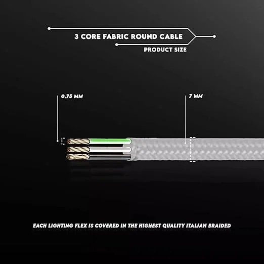 Vibrant orange 3‑core braided fabric cable with copper conductors and PVC insulation, flexible 0.75mm.