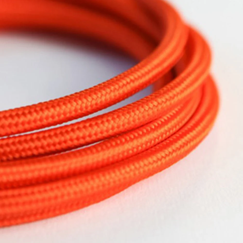 Orange 3-core braided vintage fabric cable, flexible 0.75mm, 7mm diameter, suitable for pendant light cord, 1m continuous roll