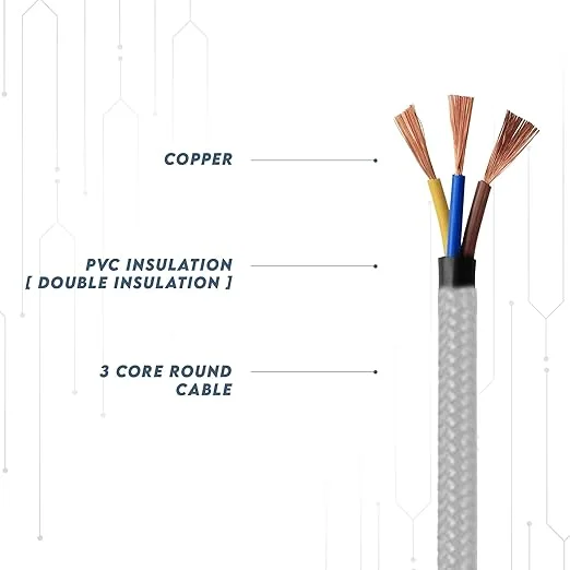 Orange 3 core braided cable on roll, round fabric, copper conductors, 0.75mm diameter