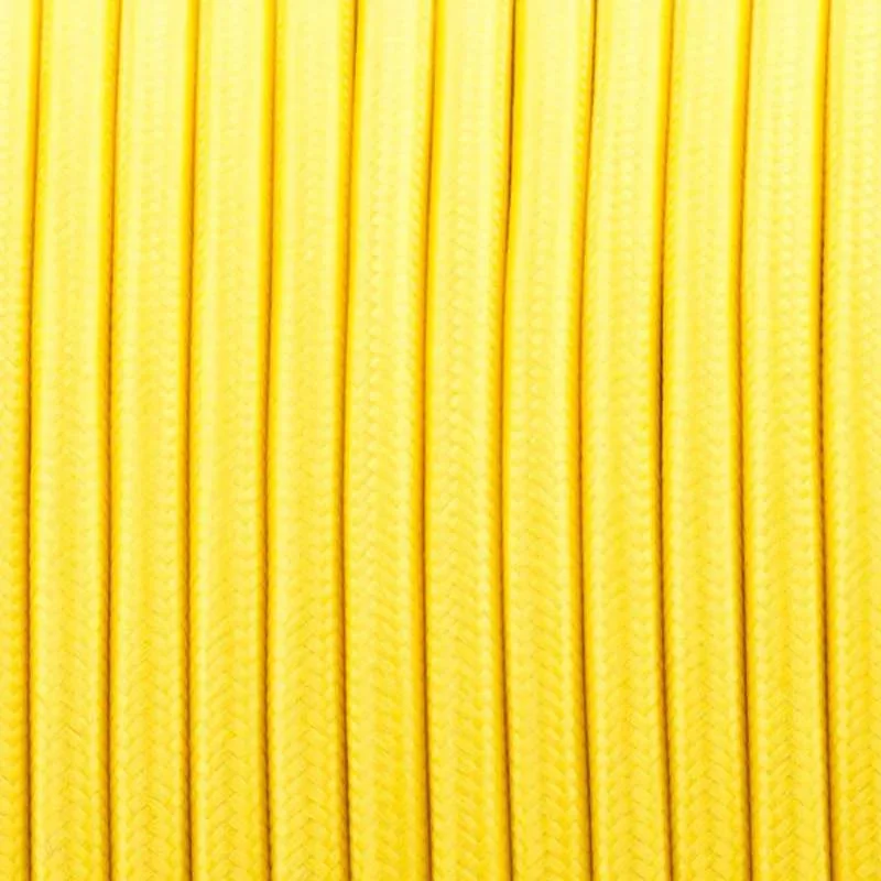 Yellow braided lighting cable with three cores, round fabric design, flexible, 0.75 mm core diameter.