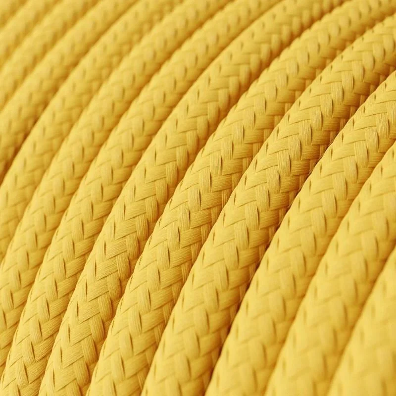 Decorative lamp cord: yellow braided fabric, round 7 mm cable, 3 cores, flexible and durable.