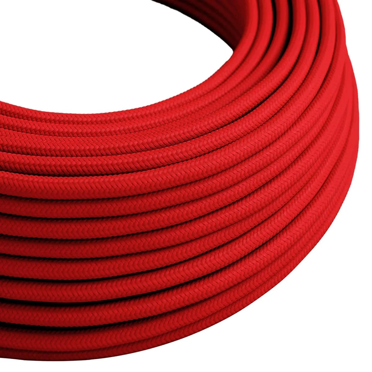 Round 3-core high-quality vintage braided fabric cable, red, flexible, 0.75mm diameter, 7mm outer.