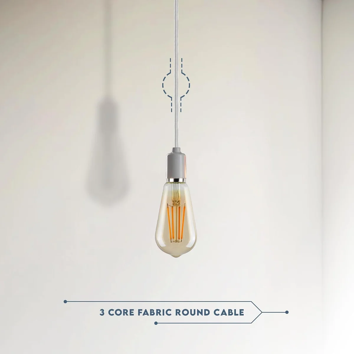 Red 3‑core round antique style lighting flex, braided fabric cable with double PVC insulation, 7 mm diameter, 0.75 mm core