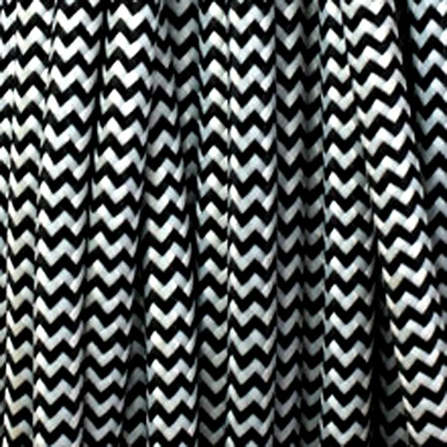 Black and white 3 core fabric lighting cable, round braided, 7mm diameter, 1m/5m/10m lengths.