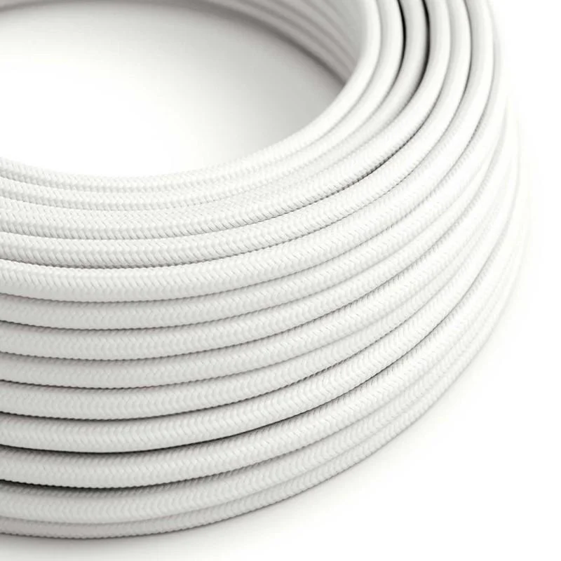 White round Italian braided fabric lamp cord, 3‑core, flexible lamp wire, 0.75mm cores, 7mm diameter, 8A rating