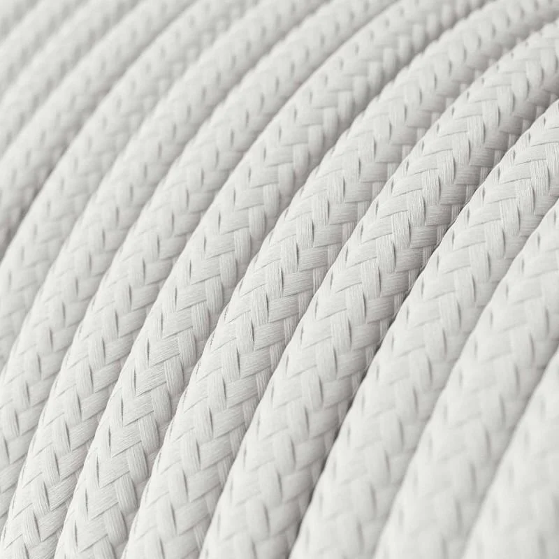 White fabric lamp cord, 3‑core round braided cable with copper conductors, cloth-covered finish suitable for pendant lights