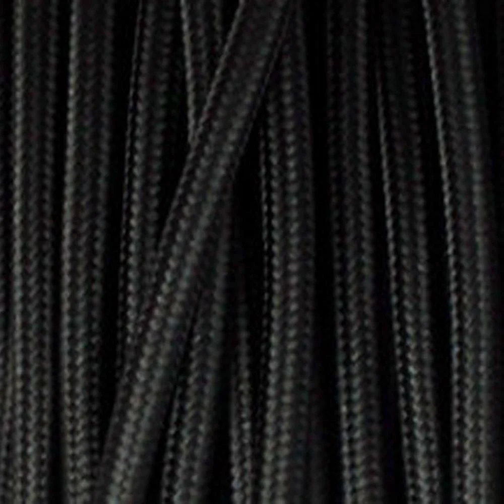 Black round braided lamp cable with three cores and a 7mm diameter, featuring a premium textile finish and copper conductors.