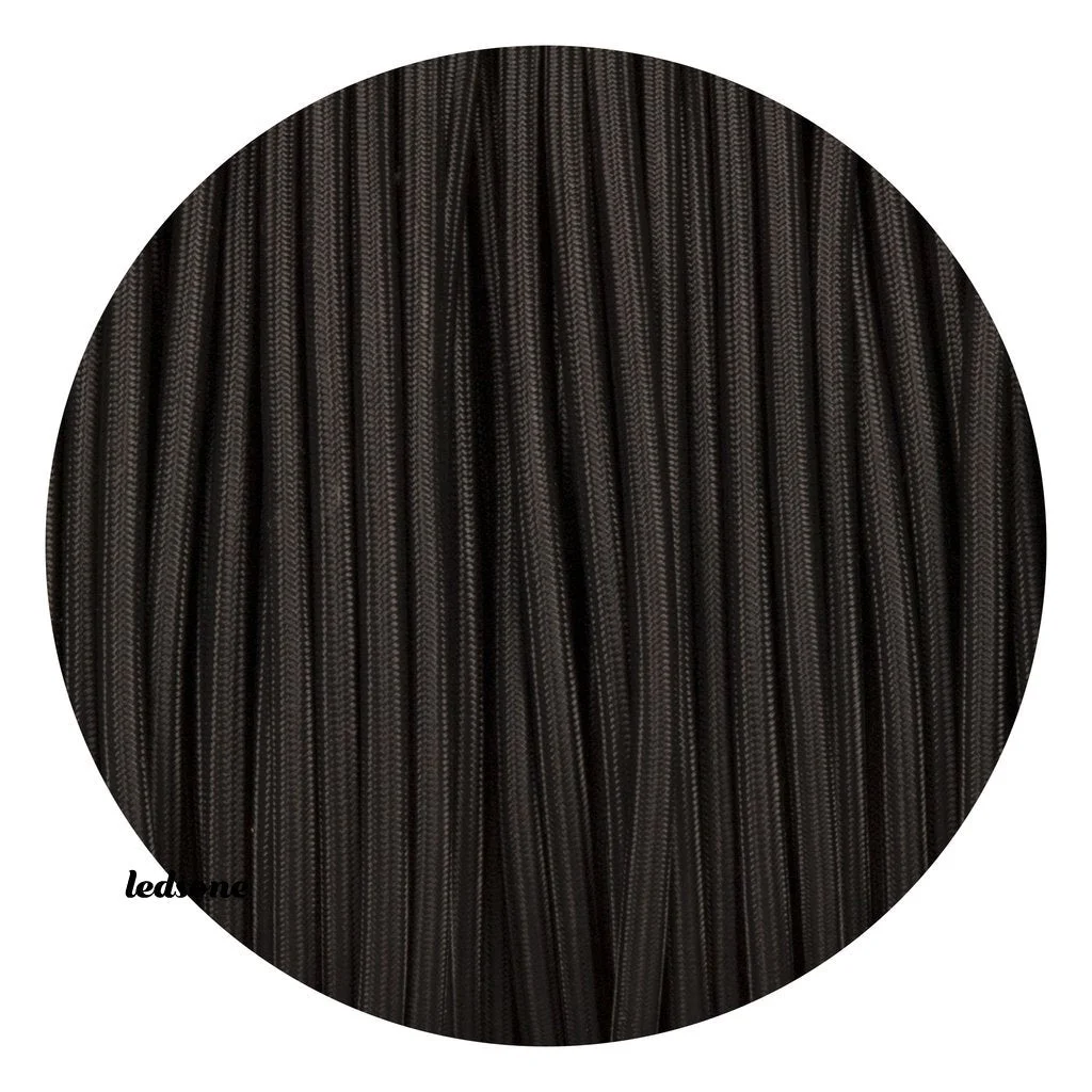 Black 3 core electrical wire – round braided fabric lamp cord, three insulated cores, 7mm diameter