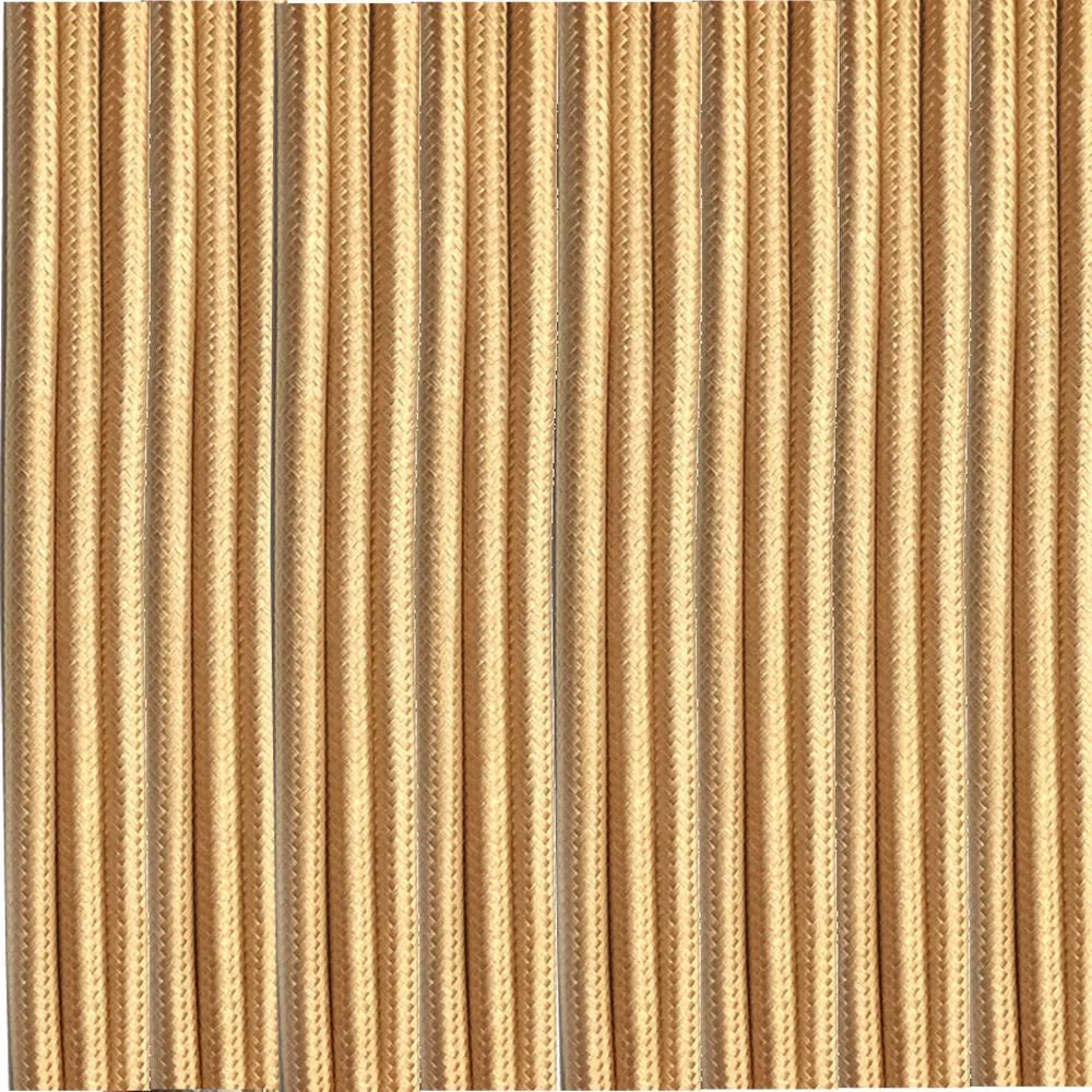 Light gold vintage braided fabric cable, two cores, 6mm diameter, flexible round cable.