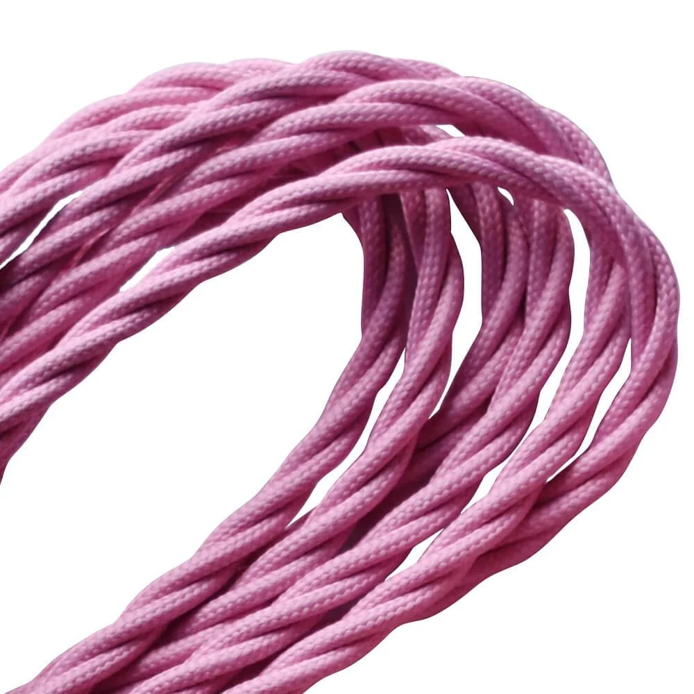 2 core twisted cable in pink fabric finish, 5mm diameter, copper and PVC material