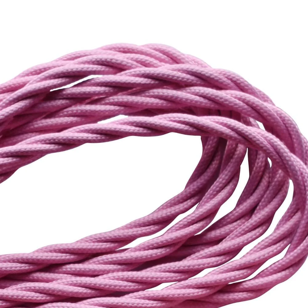 Pink 2 core electrical flex cable, 5mm thick, copper and PVC cores, versatile indoor use, vintage style, 2 core twisted fabric