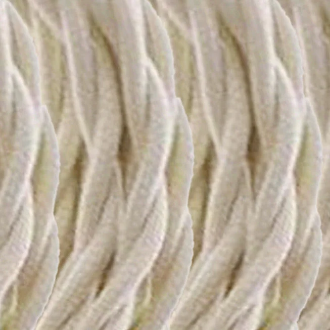 Cream-coloured flexible fabric lighting cable, twisted 2‑core with PVC and copper conductors, 8 A rating, 1m length.