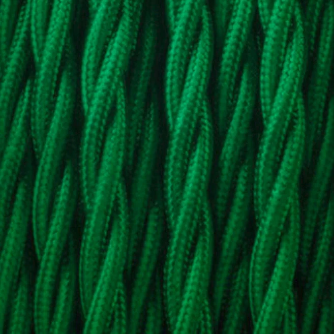 2‑core twisted fabric cable with woven PVC finish, showing two copper cores, ideal for vintage lighting rewiring.