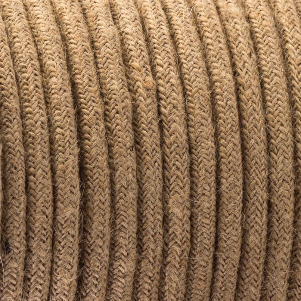 2 core fabric cable with hemp round braided finish, 6mm diameter, 1m roll.