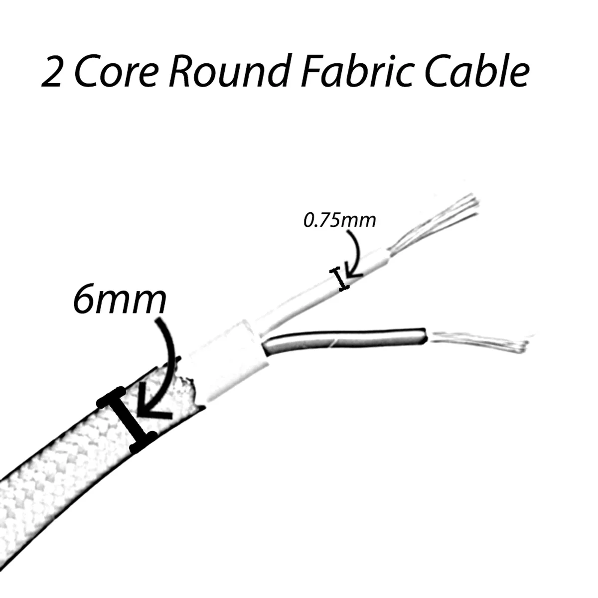 Peach vintage braided electrical cord, 2-core round fabric cable with copper conductors, shown cut.