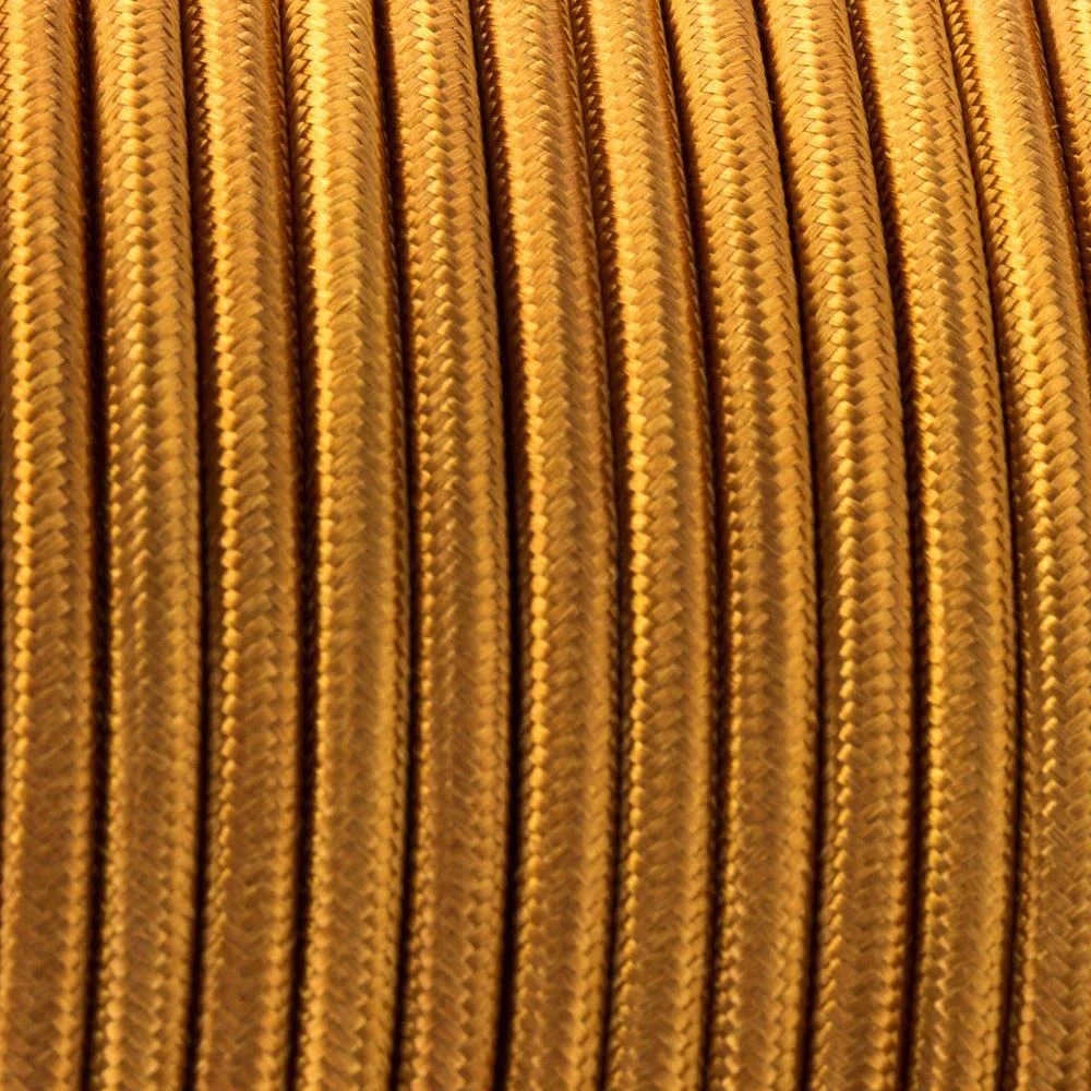 5m round vintage gold fabric cable with Italian braided fabric and copper conductors, suitable for pendant lights.
