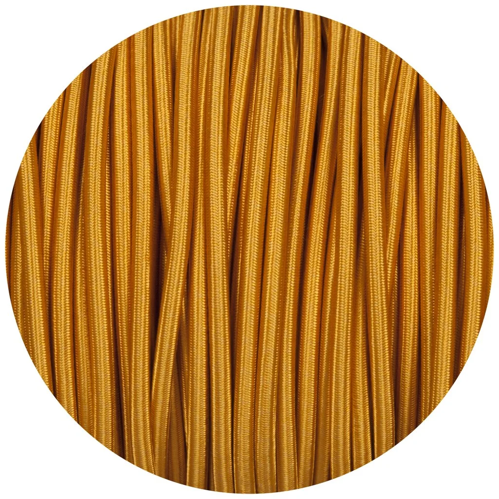 Vintage gold round decorative lamp cord, 2‑core braided fabric cable, 5m length, flexible and flame‑retardant.