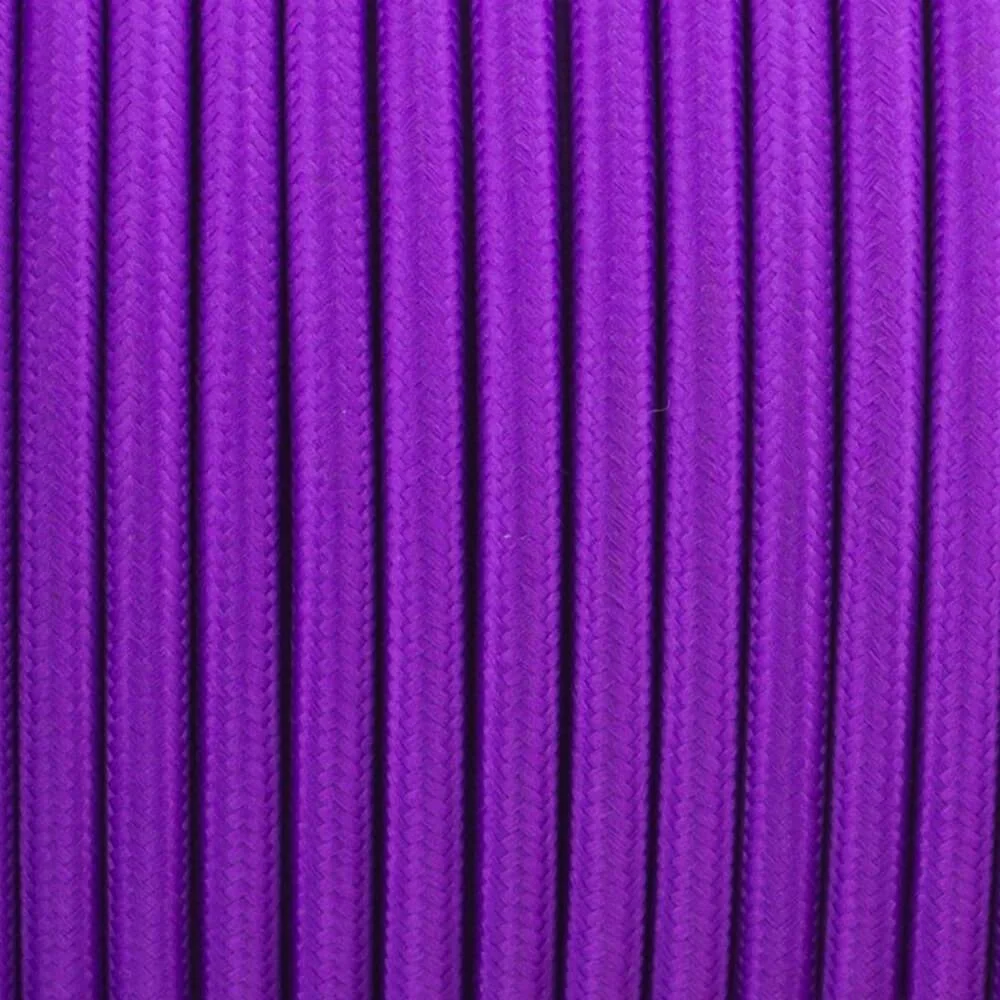 2‑core round braided purple fabric lighting cable, 6mm diameter, 800W max load, suitable for indoor fixtures.