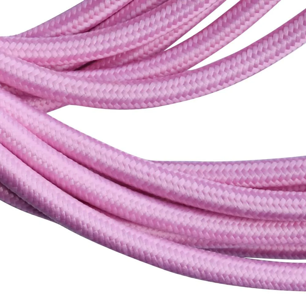 Baby pink vintage pendant light cord, 2‑core twisted fabric cable with 0.75mm copper, 5mm diameter, 1m continuous roll.