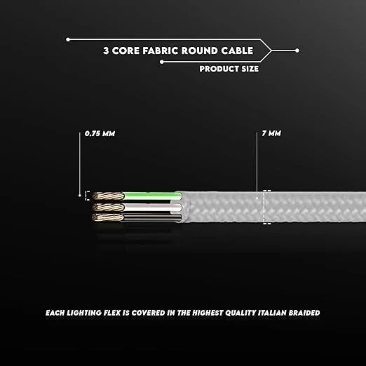 Yellow 2‑core braided fabric cable roll, flexible and round, perfect indoor lighting cable for home décor.