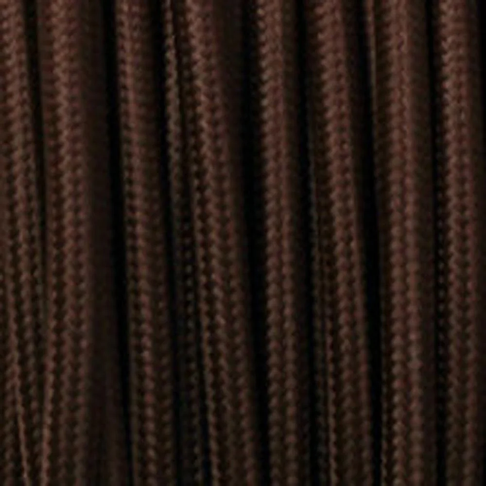 Dark brown fabric lamp cord featuring a smooth round cable with 2 copper cores, double-insulated, displayed on a flat surface.