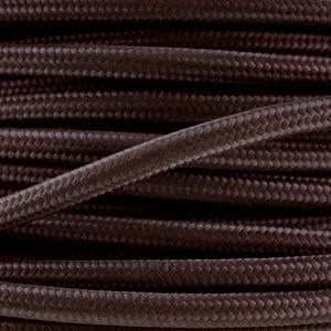 Dark brown braided retro style lamp cord, smooth round profile, 2-core cable for indoor use