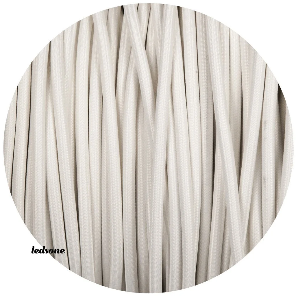Two-core indoor fabric cable flex in white Italian braided material, flexible round cable with 6mm diameter.