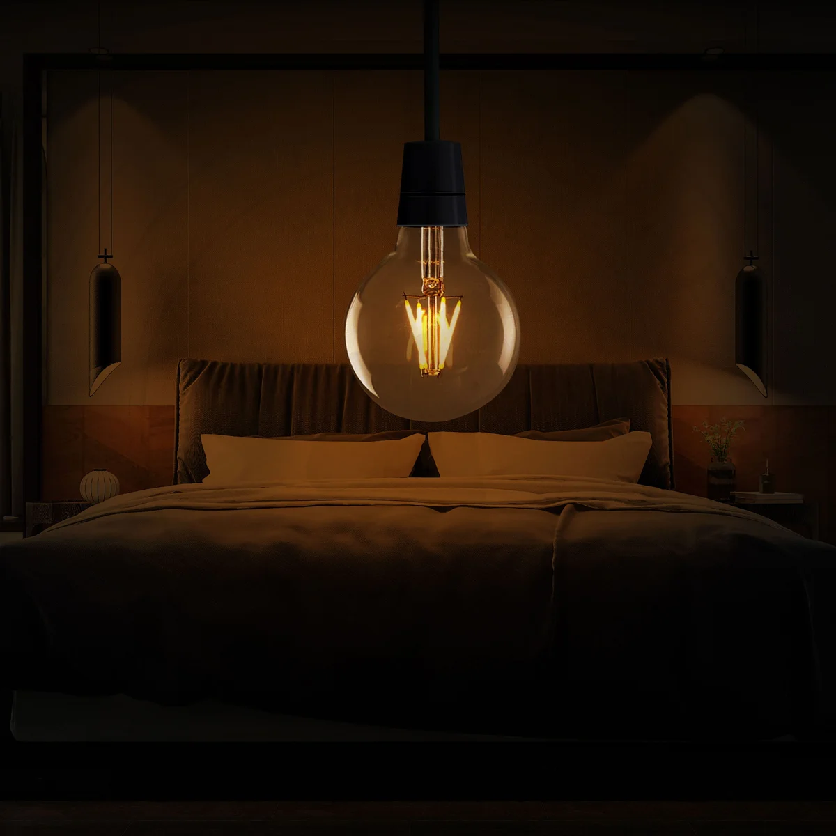 Warm white LED bulb in amber glass globe, 4W, E27 base, dimmable, vintage style