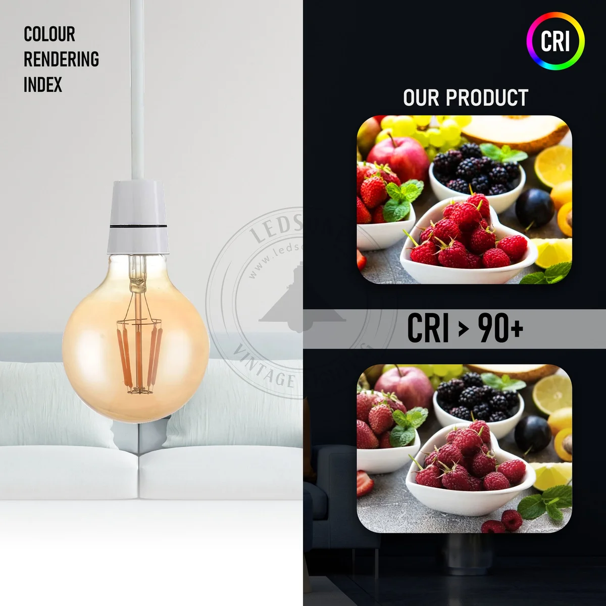 Amber-coated glass globe vintage LED bulb with LED filament, E27 base, dimmable 4W, warm white light