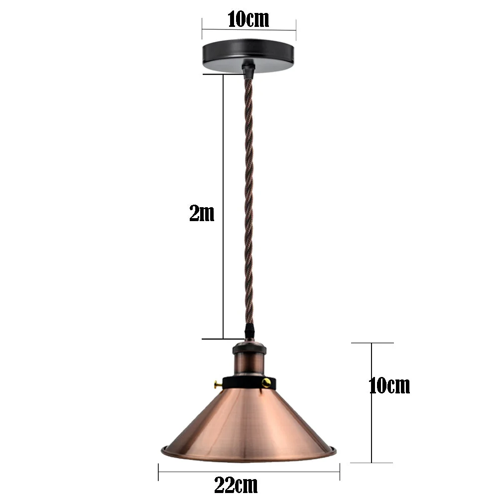 Copper‑plated conical shade on adjustable black fabric cord, a vintage pendant light with retro industrial charm.