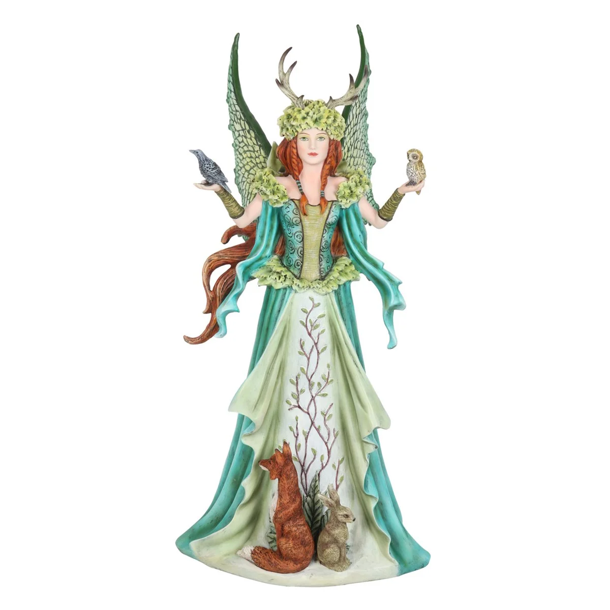 46cm green Amy Brown fairy figurine standing with wings spread, detailed painted accents, resin collectible sculpture