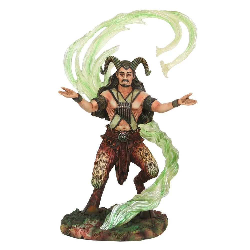 Earth Elemental Wizard Figurine by Anne Stokes showing horned satyr with green translucent vines casting earth magic