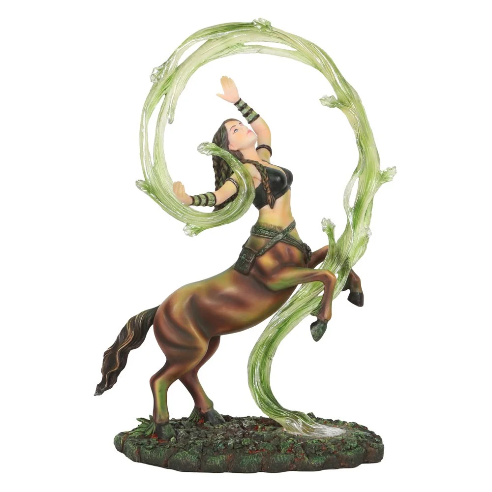 Earth elemental figurine of a rearing centaur sorceress casting green vine magic, detailed resin sculpture by Anne Stokes