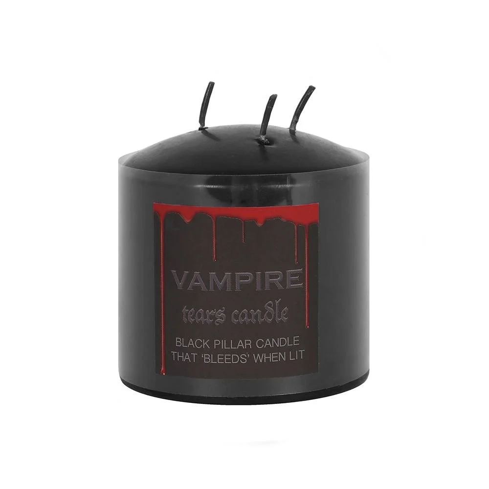 Red 7.5cm vampire tears candle pillar with three wicks, designed for even burning and decorative use