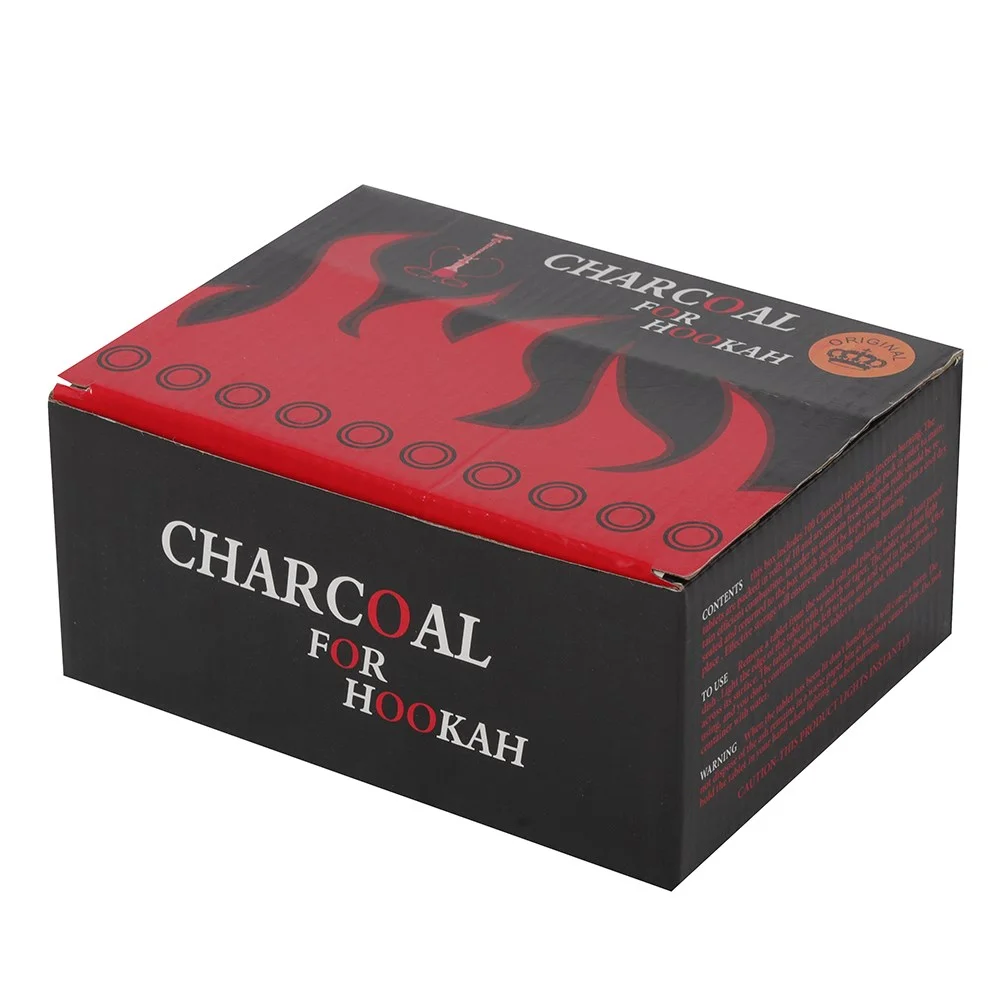 Box of 100 charcoal incense discs rolled in ten‑pack stacks, ready for resin or herbal blends.