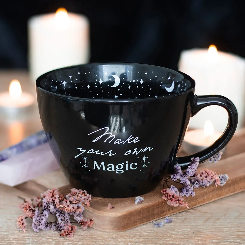 Magic mug with starry sky design and positive affirmation, 350ml, dishwasher and microwave safe.